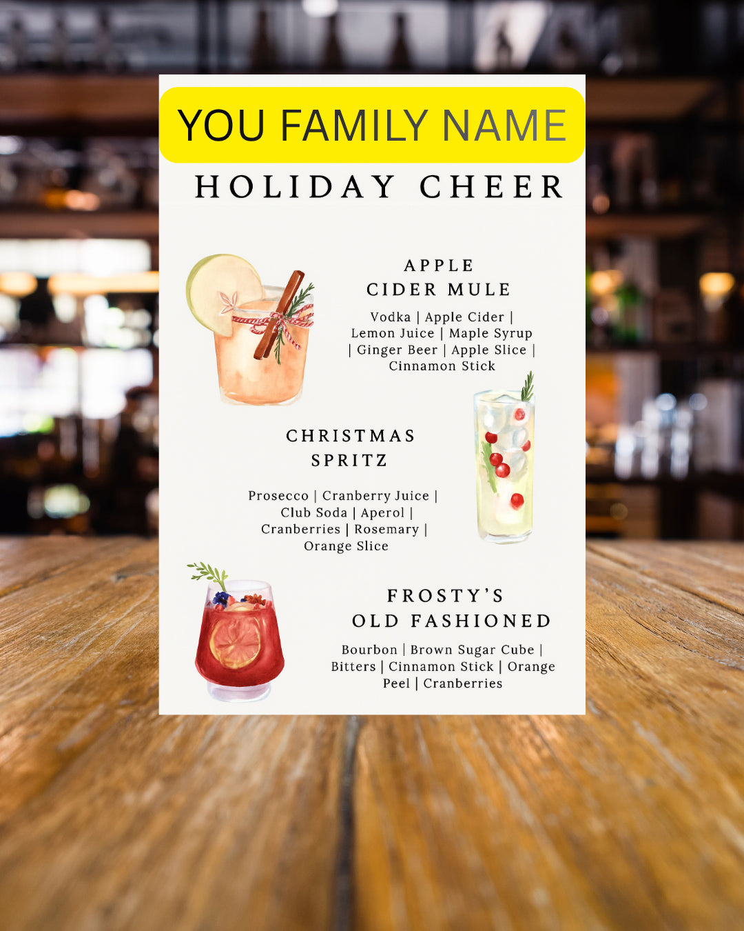 Custom Holiday Drink Menu-Endor's Custom Labs