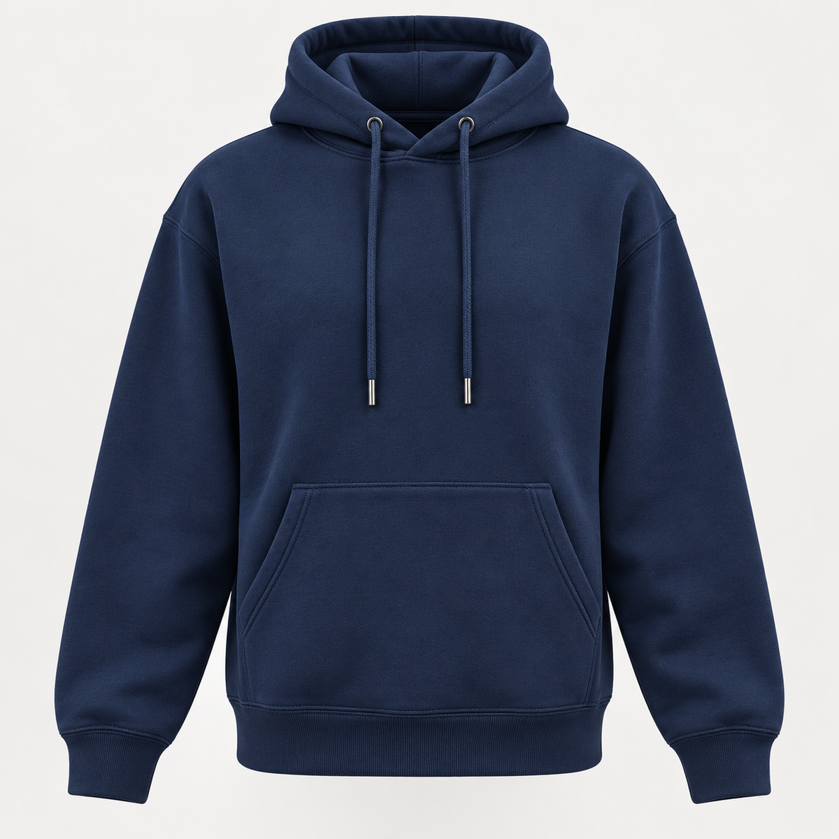 Navy heavyweight hoodie by Endor's Custom Labs, front view