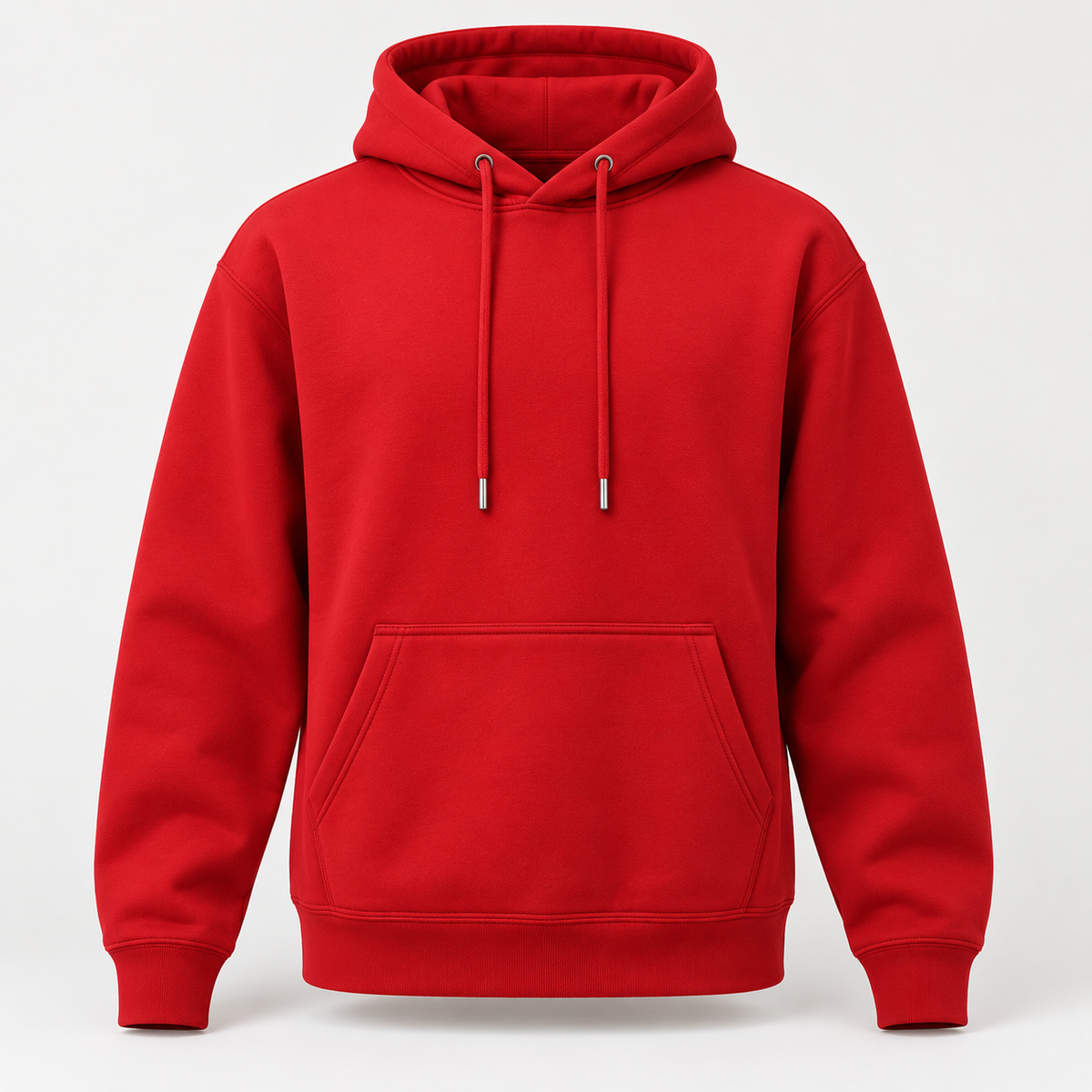 Red heavyweight hoodie by Endor's Custom Labs, front view